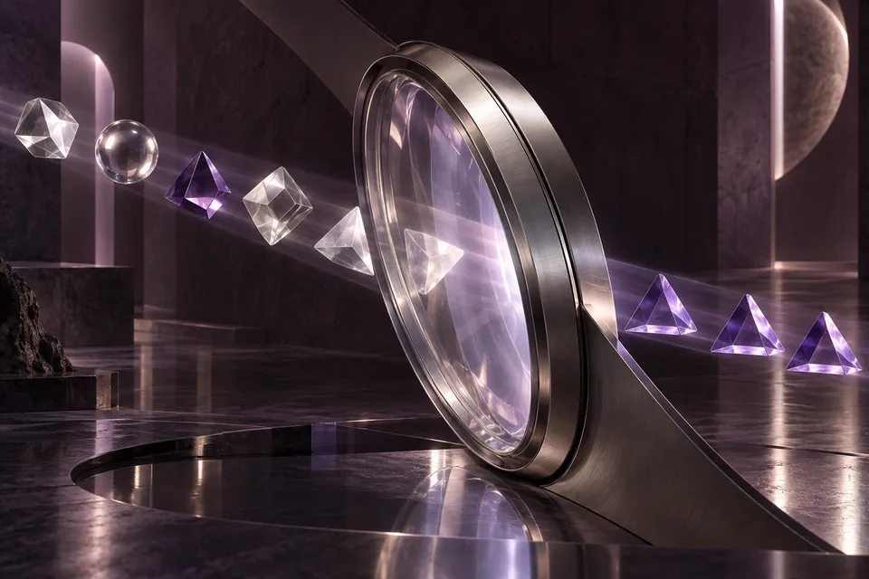 Prisms passing through a glass selection aperture.
