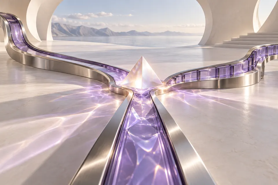 Three optical paths converge at a pearl prism.