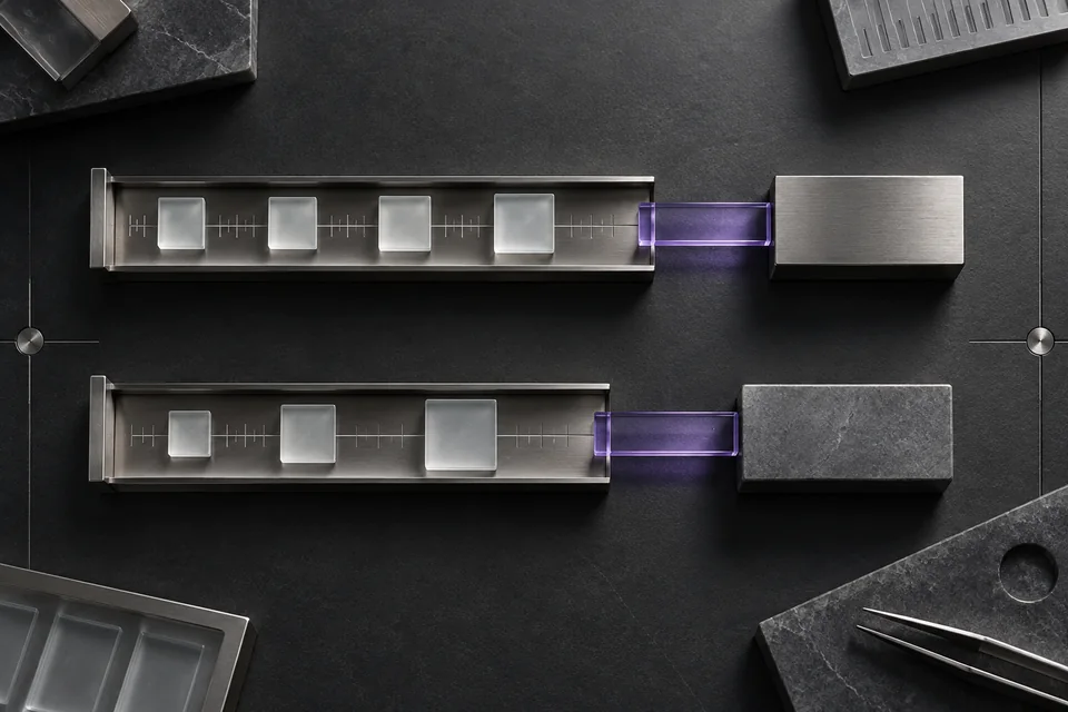 Two parallel experimental channels compare measured steps and distinct outcome blocks.